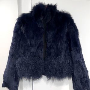 New with tags. Real fur Adrienne Landau Coat, blue Size large